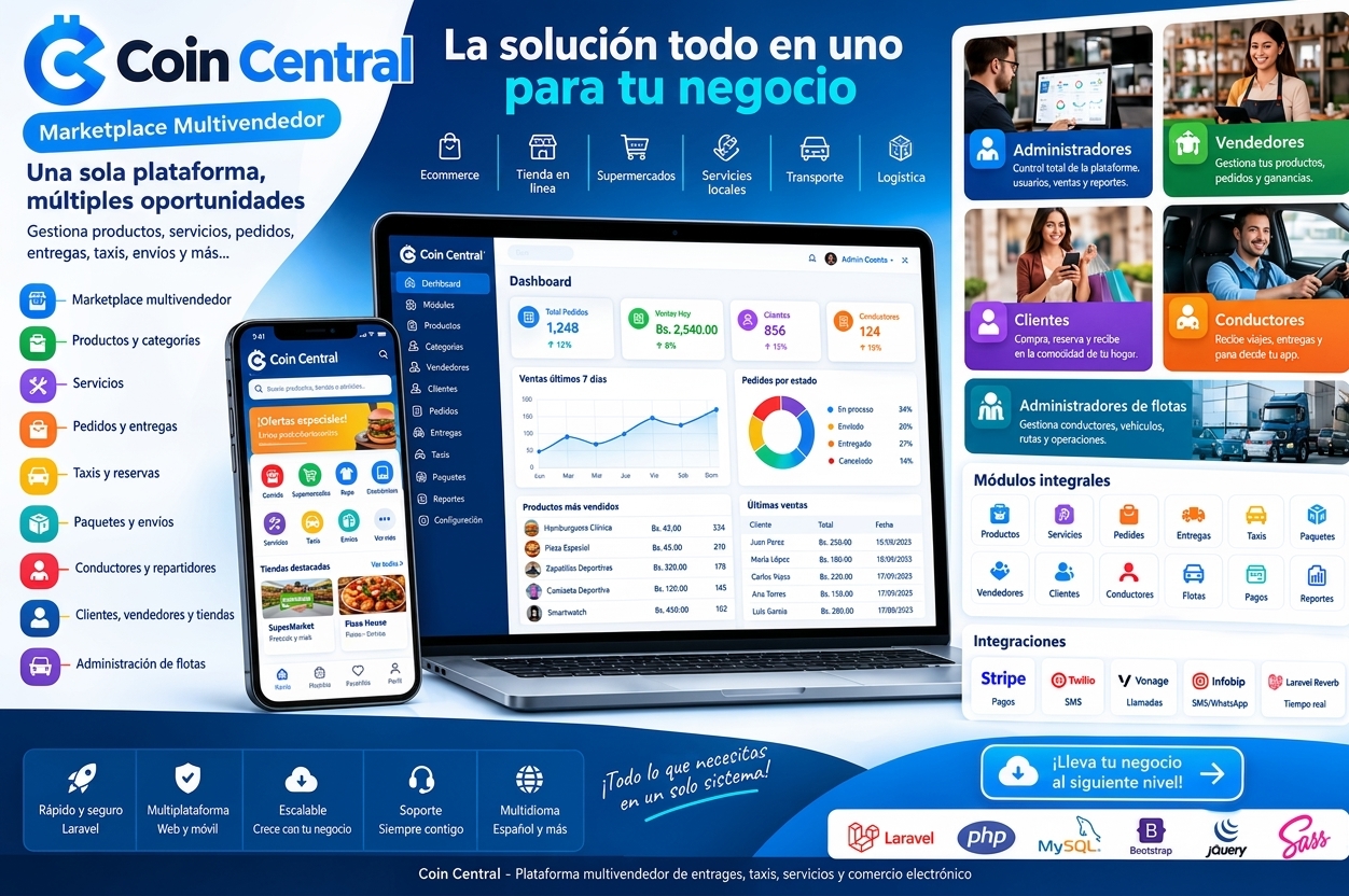 Central- Plataforma multivendedor de entregas, taxis, servicios y comercio electrónico